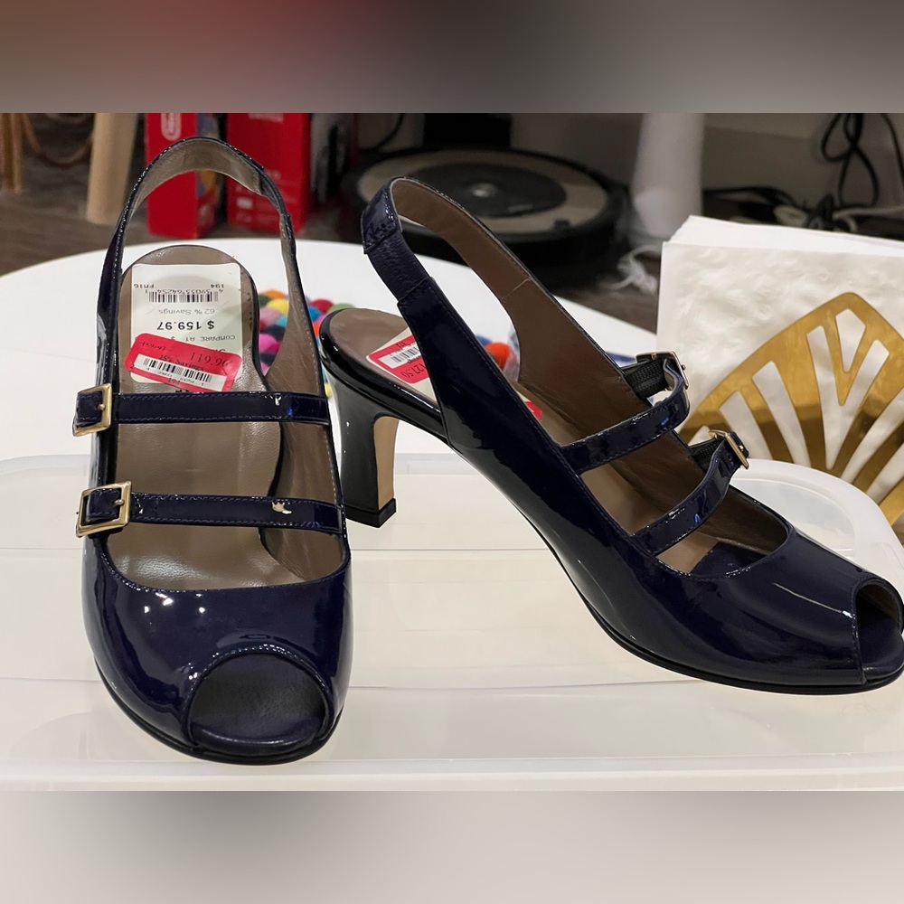 Brand New Italian made Mary Jane genuine leather peeptoe heels size 6-6.5